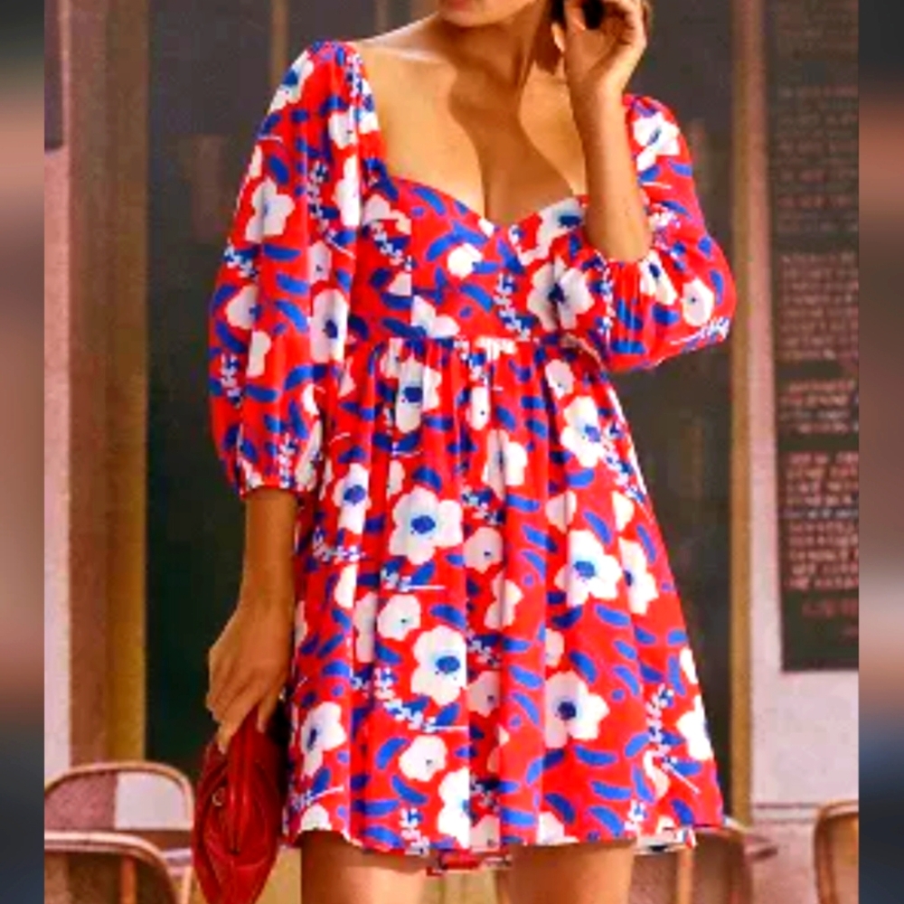 Anthropologie Red and Blue Sweetheart Sundress